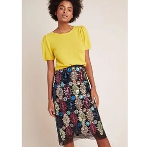 anthro | eva franco ophelia sequin midi skirt black htf 0 nwt